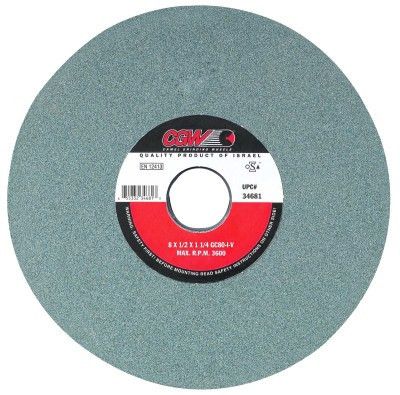 CGW Abrasives Green Silicon Carbide Surface Grinding Wheels, T1, 8 X 1/2, 1 1/4" Arbor, 80, I, 1 EA, #34681