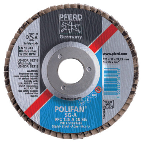 Pferd Type 29 POLIFAN SG Flap Discs, 5", 60 Grit, 7/8 Arbor, Aluminum Oxide A-Cool, 10 EA, #62236