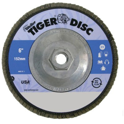 Weiler Tiger Disc Abrasive Flap Discs, 6 in, 80 Grit, 5/8 Arbor, 10,200 rpm, 10 EA, #50661