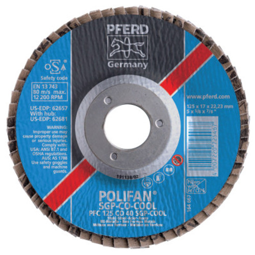 Pferd Type 29 POLIFAN SGP Flap Discs, 5", 40 Grit, 7/8 Arbor, 12,200 rpm, Ceramic Ox, 10 EA, #62657