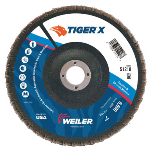 Weiler TIGER X Flap Disc, 7 in Angled, 80 Grit, 7/8 in Arbor, 10 PK, #51218