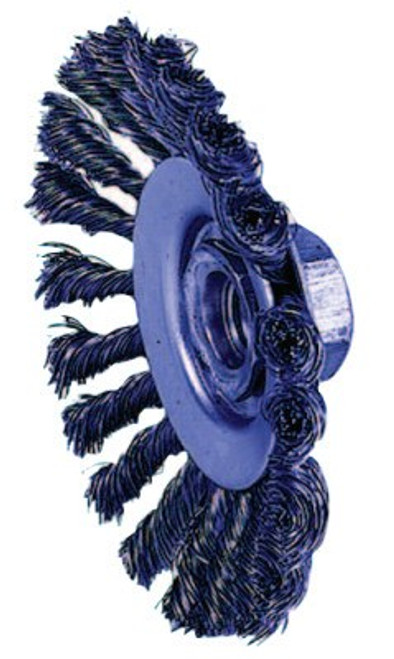 Weiler Knot Wire Bevel Wheel, 4 in D x 3/8 in W, .014 in Steel Wire, 12,500 rpm, 1 EA, #13406