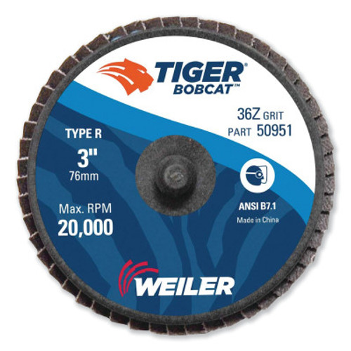 Weiler 3" Bobcat Mini Abrasive Flap Disc, Conical (Ty29), Type R Mount, 36Z, 10 BX, #50951