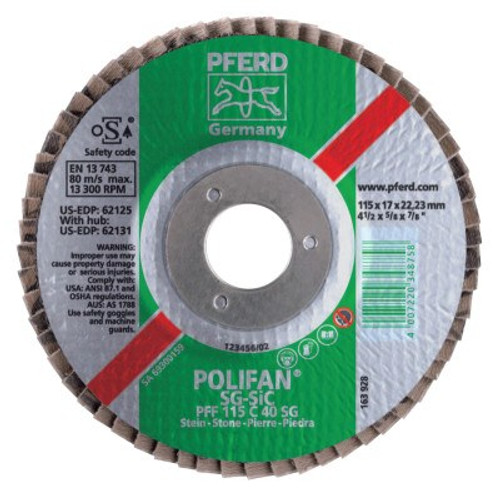Pferd Type 27 POLIFAN SG Flap Discs, 7", 40 Grit, 5/8 Arbor, 8,500 rpm, Zirconia, 1 EA, #62288