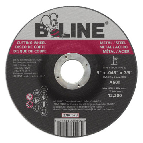 B-Line Depressed Ctr Cutting Wheel, 5 in dia, 0.045 in Thick, 7/8 in Arbor, 60 Grit, 25 EA, #90899