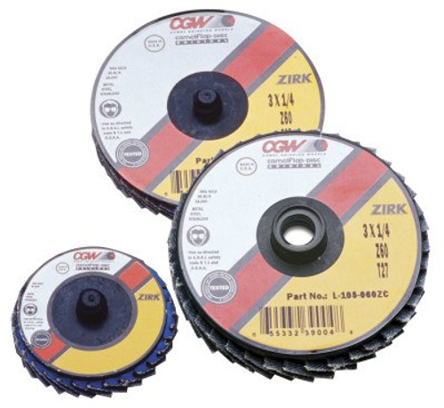 CGW Abrasives Flap Discs, Mini, Zirconia, Quick Change, Type R, 2 in, 80 Grit, 24,000 rpm, 10 EA, #30005