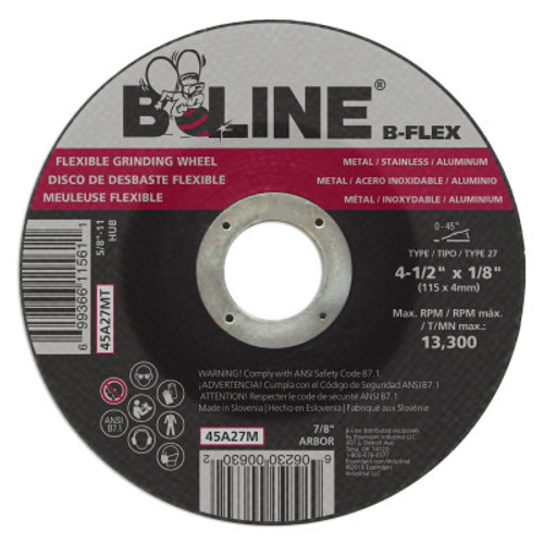 B-Line Flex Depressed Ctr Wheel, 4-1/2 in dia, 1/8 in Thick, 7/8 in Arbor, 30 Grit, 10 BX, #90920