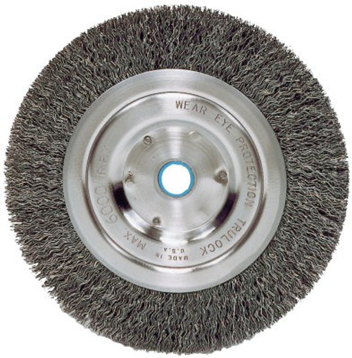 Weiler Medium-Face Crimped Wire Wheel, 6 in D x 5/8 in W, .014 in Steel Wire, 6,000 rpm, 1 EA, #2325 Weiler Medium-Face Crimped Wire Wheel, 6 in D x 5/8 in W, .014 in Steel Wire, 6,000 rpm, 1 EA, #2325