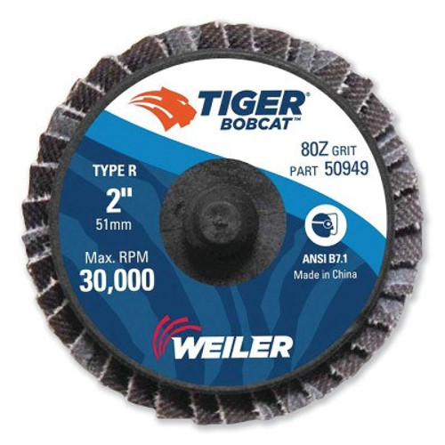 Weiler 2" Bobcat Mini Abrasive Flap Disc, Conical (Ty29), Type R Mount, 80Z, 10/BX, #50949