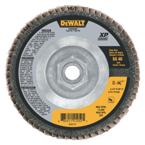 DeWalt XP Ceramic Type 27 Flap Discs, 4 1/2 in, 40 Grit, 5/8 in  - 11 Arbor, 10 PK, #DWA8280H