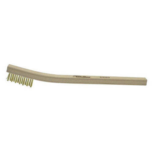 Weiler Small Hand Scratch Brushes, 7 1/2 in, 3 X 7 Rows, Brass Wire, Curved Wood Handle, 1 EA, #44189