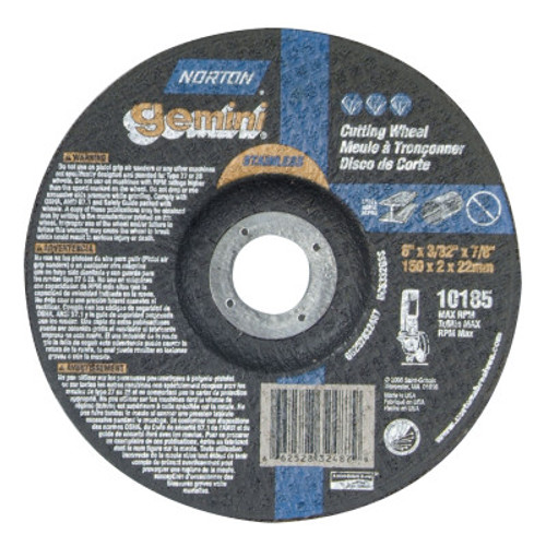 Norton Gemini RightCut Depressed Center Cut-Off Wheel, 6" Dia, 3/32" Thick, 7/8 in, 25 EA, #66252841906