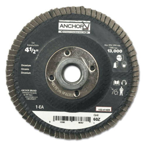 Anchor Products Abrasive Flap Discs, 4 1/2 in, 60 Grit, 5/8 in - 11 Arbor, 13,000 rpm, Flat, 10 BX, #98767