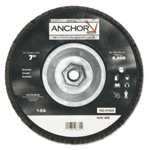 Anchor Products Abrasive Flap Discs, 7 in, 40 Grit, 8,600 rpm, 10 BX, #98770