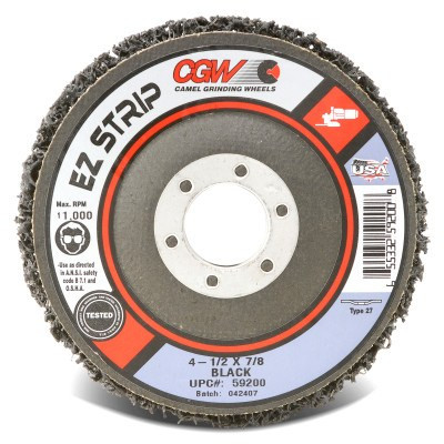CGW Abrasives EZ Strip Wheels, Non-Woven, 4 1/2 X 7/8, Silicon Carbide, Black, 10 EA, #59200