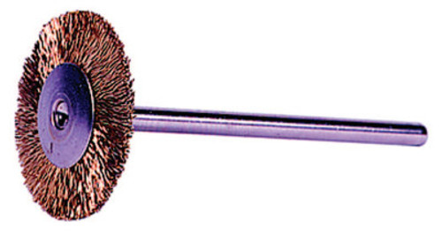 Weiler Miniature Stem-Mounted Wheel Brush, 3/4 in Dia., 0.005 in Brass Wire, 37,000 rpm, 1 EA, #26003