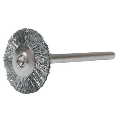 Weiler Miniature Stem-Mounted Wheel Brush, 3/4 in Dia., 0.005 in Brass Wire, 37,000 rpm, 144/CTN, #26003
