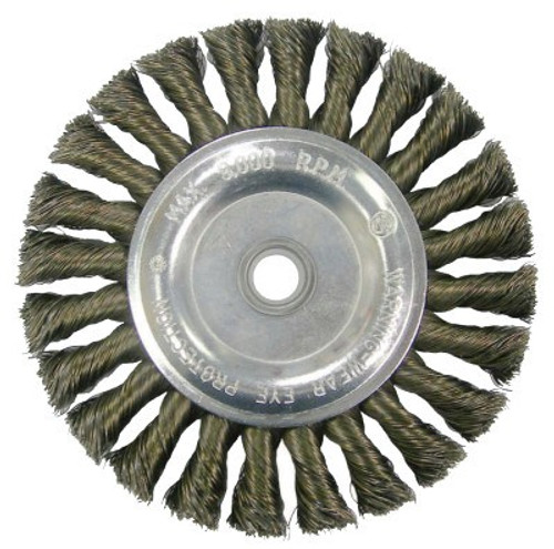 Weiler Vortec Pro Knot Wire Wheel, 6 in Dia, .014 in Carbon Steel Wire, 9,000 rpm, 5 CT, #36027