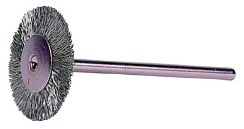 Weiler Miniature Stem-Mounted Wheel Brush, 1 in Dia., 0.005 in Brass Wire, 37,000 rpm, 1 EA, #26016