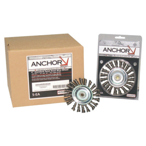 Anchor Products Knot Wheel Brush, 4 in D x 5/8 in W, .014 in Stainless Steel Wire, 1 EA, #94862