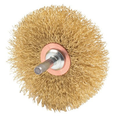 Weiler Stem-Mounted Narrow Conflex Brush, 3 in D x 1/2 in W, .0118 in Brass, 20,000 rpm, 1 EA, #17641