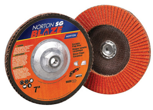 Norton Blaze Type 29 Flap Discs, 7 in, 36 Grit, 7/8 in Arbor, 8,500 rpm, 10 BX, #66261183494