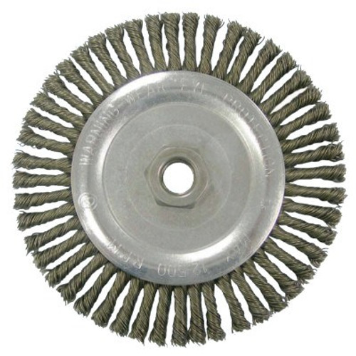 Weiler Knot Wire Wheel, 6 7/8" D x Narrow W, 1/50" Carbon Steel Wire, 9,000 RPM, 10/CT, #36297