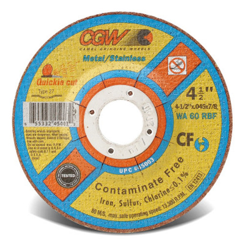 CGW Abrasives Contaminate Free Cut-Off Wheel, 6 in Dia, .045 in Thick, 60 Grit Alum. Oxide, 25 EA, #45017