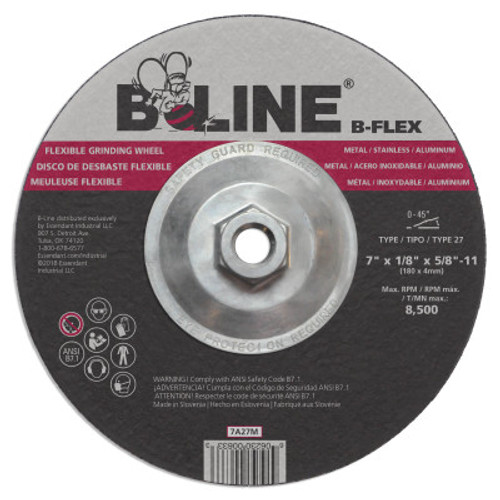 B-Line Flex Depressed Ctr Wheel, 7 in dia, 1/8 in Thick, 5/8 in-11 Arbor, 46 Grit, 10 BX, #90921