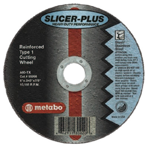 Metabo Slicer Plus Cutting Wheel, Type 1, 4 1/2 in Dia, .045 in Thick, 60 Grit, 1 EA, #655997000