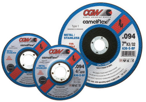 CGW Abrasives Thin Cut-Off Wheel, 6 in Dia, 3/32 in Thick, 7/8 in Arbor, 36 Grit Alum. Oxide, 25 EA, #45024