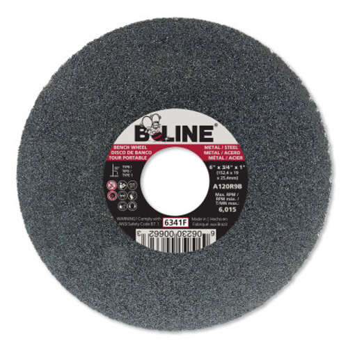 B-Line Straight Resinoid Wheel, 6 in dia, 3/4 in Thick, 1 in Arbor, Coarse Grit, T1, 1 EA, #90923