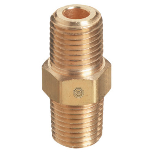 Western Enterprises Pipe Thread Hex Nipples, 3000 PSIG, Brass, 1/4 in NPT Male, 1 EA, #B4HP