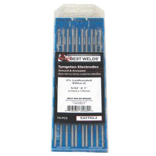 Best Welds Tungsten Electrodes, 1/8 in Dia., 7 in Long, Lanthanated Tungsten, 1 PK, #187GL2