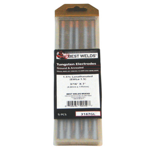 Best Welds 1.5% Lanthanated Tungsten Electrodes, 3/16 in Dia, 7 in Long, 1 PK, #3167GL