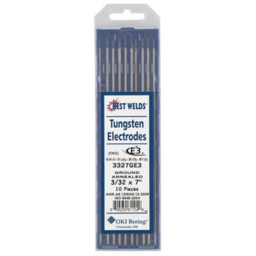 Best Welds E3 Tungsten Electrodes, 3/32 in Dia., 7 in Long, 1 PK, #3330000