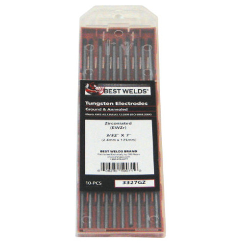 Best Welds Zirconiated Ground Tungsten Electrodes, 3/32 in Dia, 7 in Long, 1 PK, #3327GZ