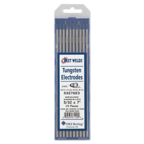 Best Welds E3 Tungsten Electrodes, 5/32 in Dia., 7 in Long, 1 PK, #5330000