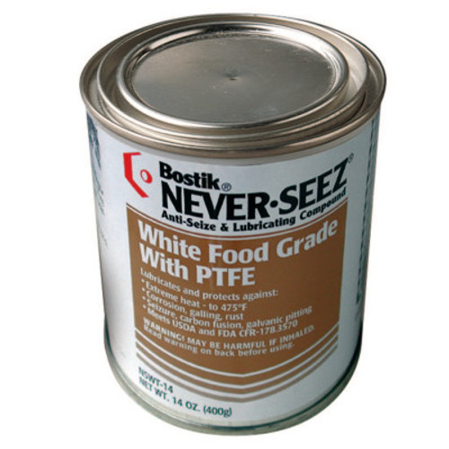 Never-Seez White Food Grade Compound w/PTFE, 14 oz Flat Top Can, 1 CAN, #30803822