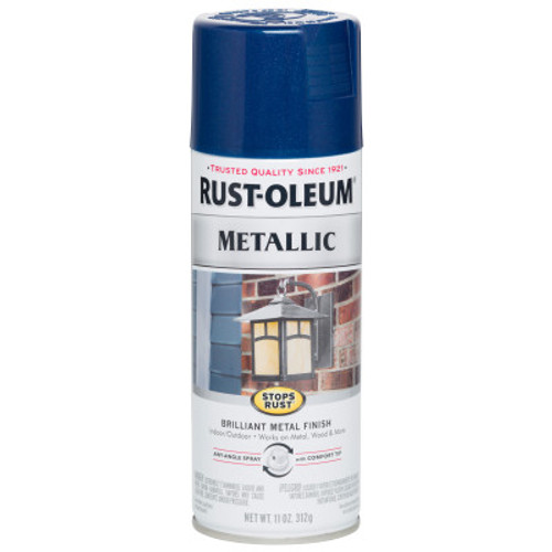 Rust-Oleum Industrial Stops Rust Metallic Spray Paints, 11 oz, Blue, Metallic Finish, 6 CS, #7251830