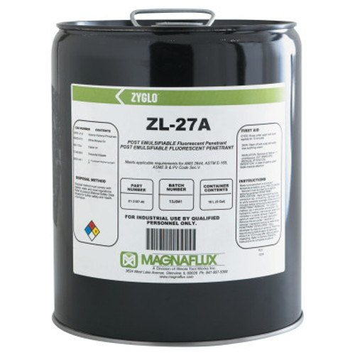 Magnaflux Zyglo ZL-27A Post Emulsifiable Fluorescent Penetrants, Pail, 5 gal, 1 EA, #1318740