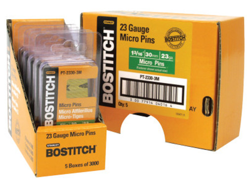 Bostitch 23 Gauge, 1/2", Headless Micro Pins, Coated, (3,000 Pack/5 Packs), #PT-2312-3M