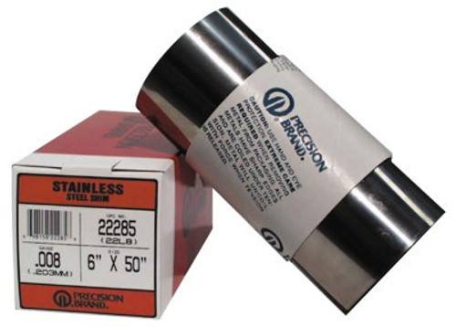 Precision Brand Stainless Steel Shim Stock Rolls, 0.1, Stainless Steel 302, 0.002" x 60" x 6", 1 ROL, #22146