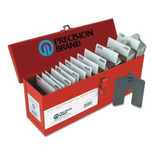 Precision Brand Slotted Shim Assortment Kits, 2 X 2 in, .001-1/8" Thick, Full Asst, 1 BX, #42900