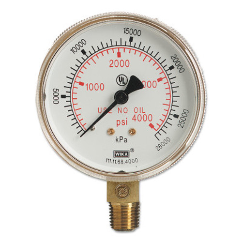 Western Enterprises 2 in Regulator Gauge, G-2-400W, 400 PSIG, 1/4 in (NPT), 1 EA, #G2400W