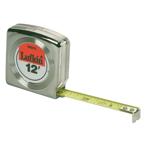 Lufkin Mezurall Measuring Tapes, 1/2 in x 12 ft, Chrome, 1 EA #W9212
