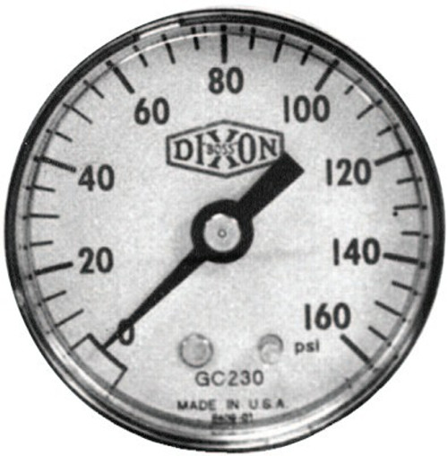 Dixon Valve Standard Dry Gauges, 0 to 160 psi, 1/4 in NPT(M), 2 in Dia., Bottom Mount, 1 EA, #GL130