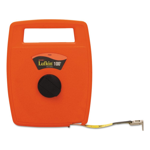Lufkin Hi-Viz Linear Measuring Tapes, 1/2 in x 100 ft, SAE, Orange, 1/8 in Graduations, 1 EA #706L