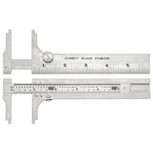 L.S. Starrett 1025 Series Pocket Slide Calipers, 6 in, Stainless Steel, 1 EA, #53124