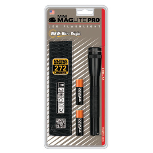 MAG-Lite Mini MAG-Lite Pro Flashlight, 2 AA, Black, 1 EA, #SP2P01H